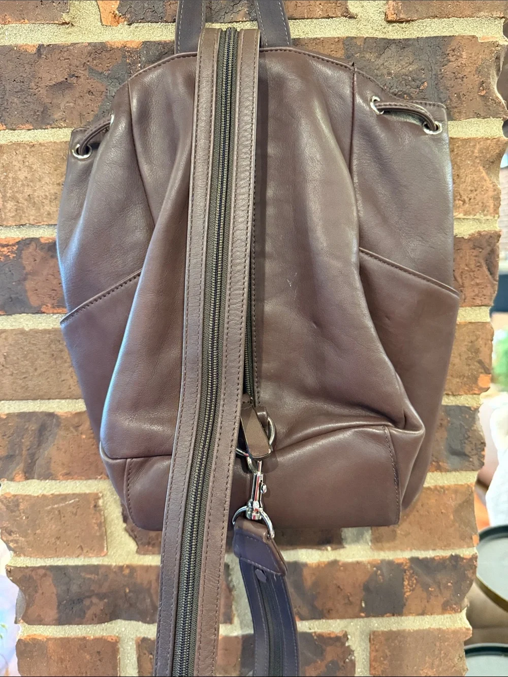 St. John's Bay Brown Leather Drawstring Backpack
